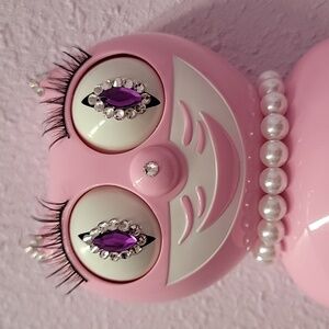 Jeweled Pink Satin Lady Kit-Cat Klock clock SUPER RARE with white tail